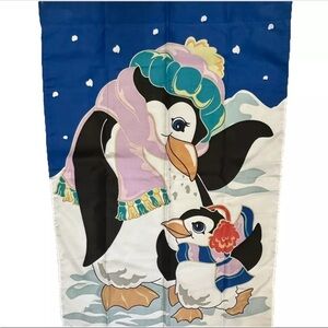 Vintage 1999 Flag 2 Penguins Holiday Winter, Flag 42"x28"